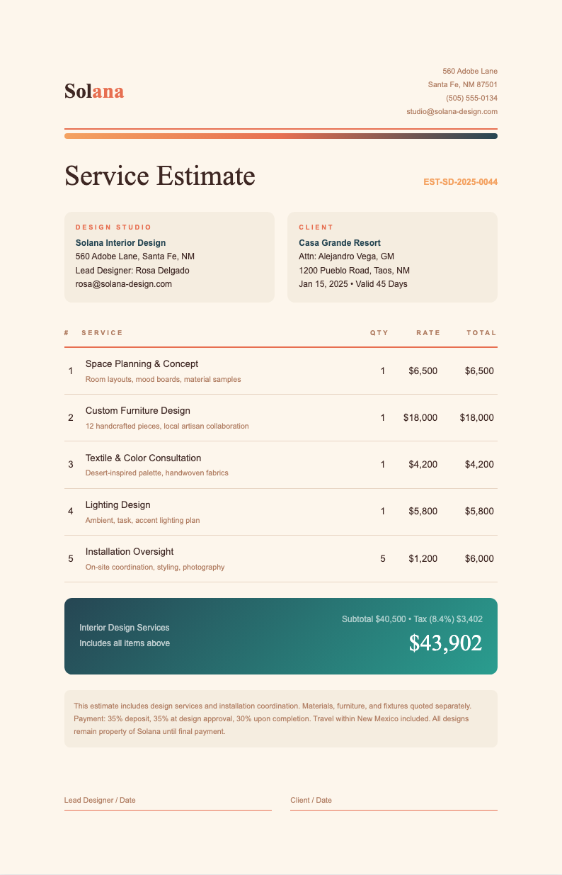 Terracotta sun service estimate